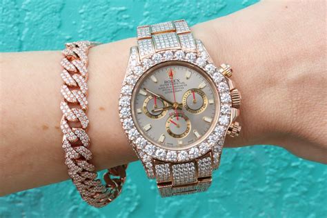 rolex iced out watch women rose gold|iced out rolex arabic dial.